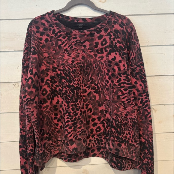 ALLSAINTS Lo Redar Leopard Print Sweatshirt size medium in pink and black - Picture 2 of 16